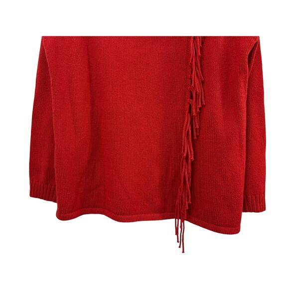 Chicos Red Sweater Cowl Neck Fringe Detail Long Sleeve Cotton Blend Christmas L - Picture 2 of 8